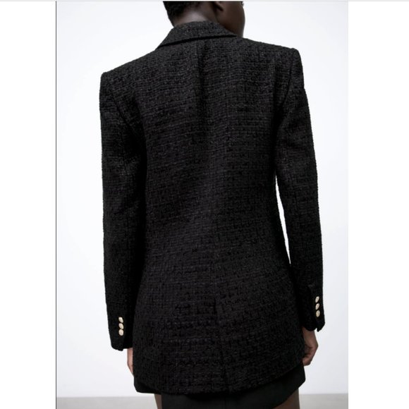 COPY - ZARA WOMEN NEW DOUBLE BREASTED TEXTURED WEAVE BLAZER BLACK 2761/257 XS - Picture 8 of 13